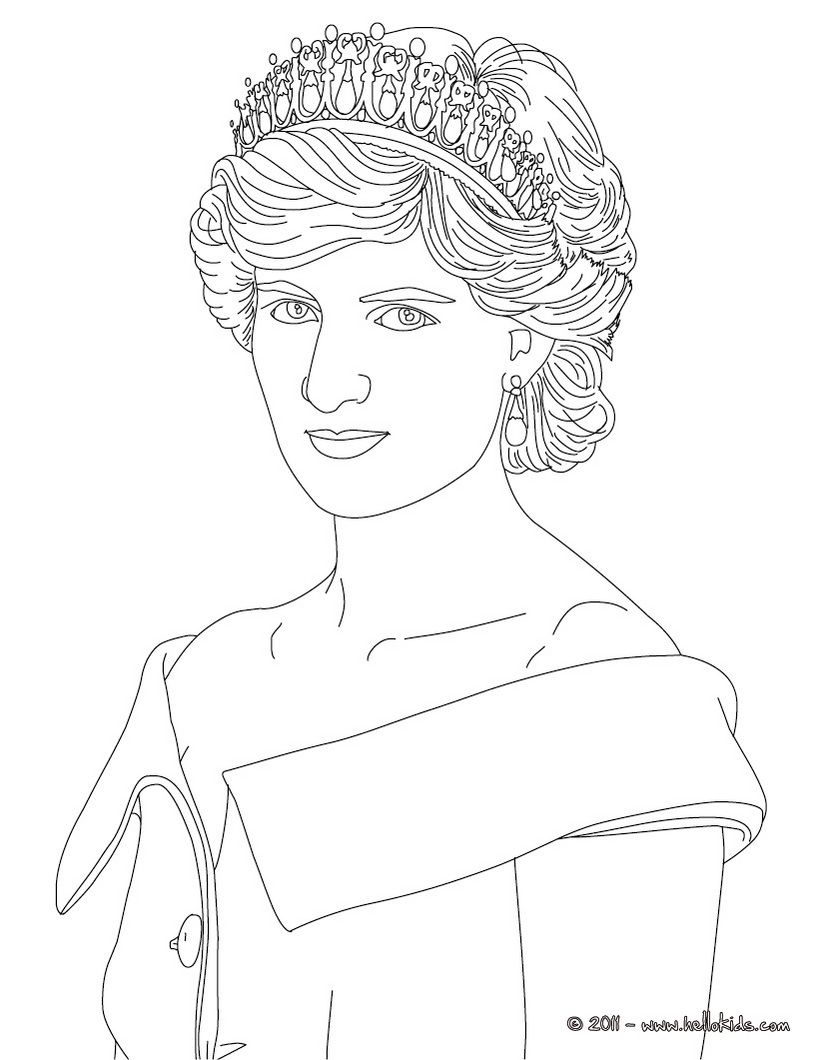 820x1060 Princess Diana Of Wales Colouring Page