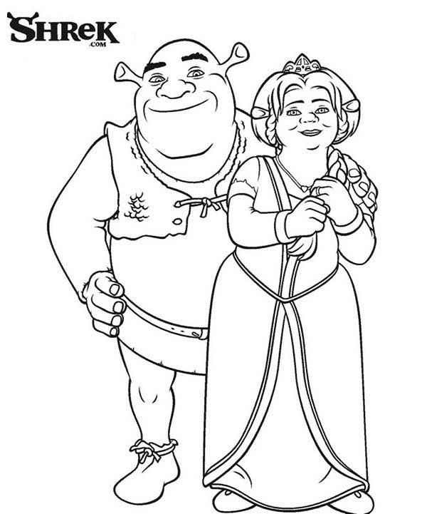 600x721 Perfect Couple Shrek And Princess Fiona Coloring Page Color Luna