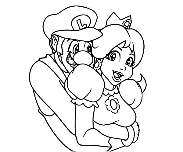600x500 Luigi Hug Princess Peach Coloring Pages