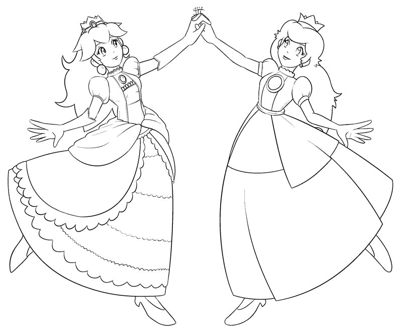 800x667 Two Princess From Mario Coloring Pages