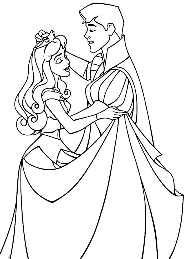 700x983 Sleeping Beauty Dancing With Her Prince Coloring Page