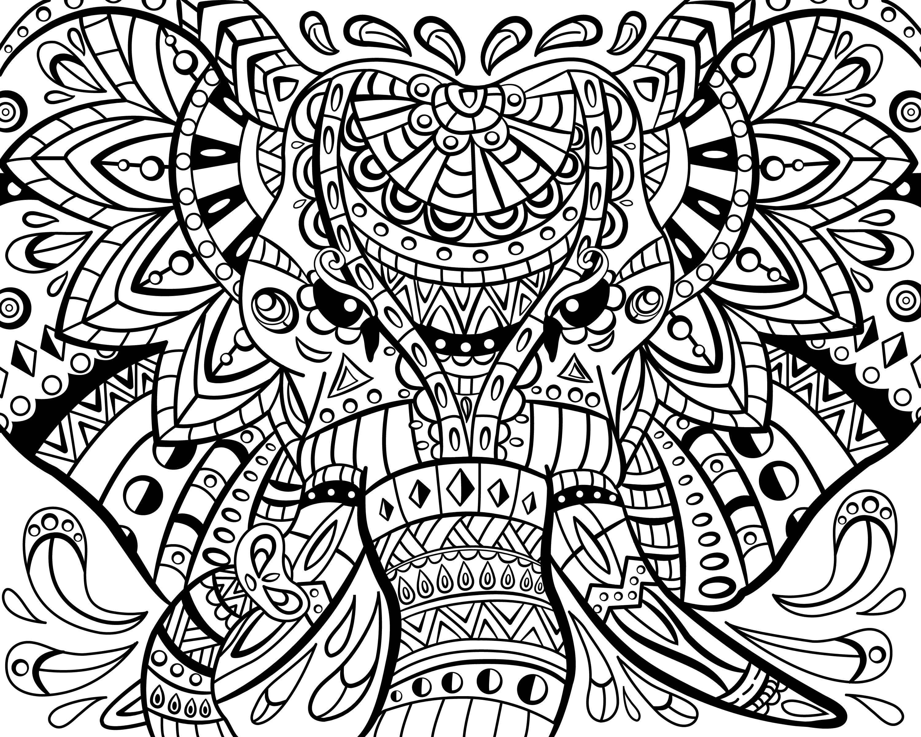 3000x2400 Awesome Adult Coloring Pages Printable Zentangle Elephant