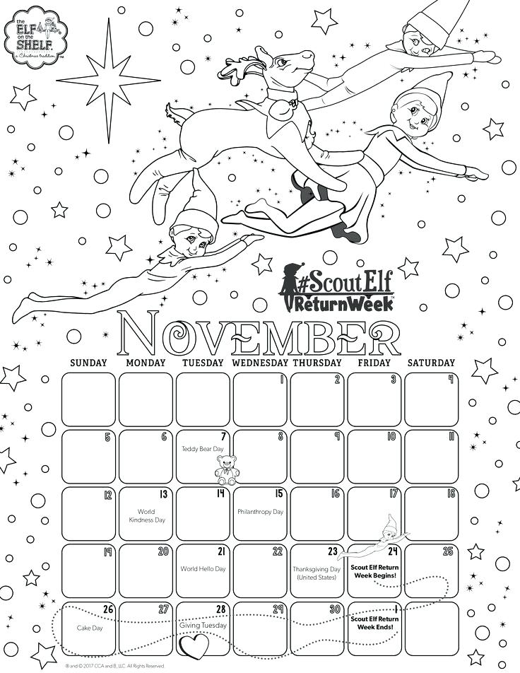 736x952 Elf On The Shelf Coloring Pages Printable Calendar Coloring Pages