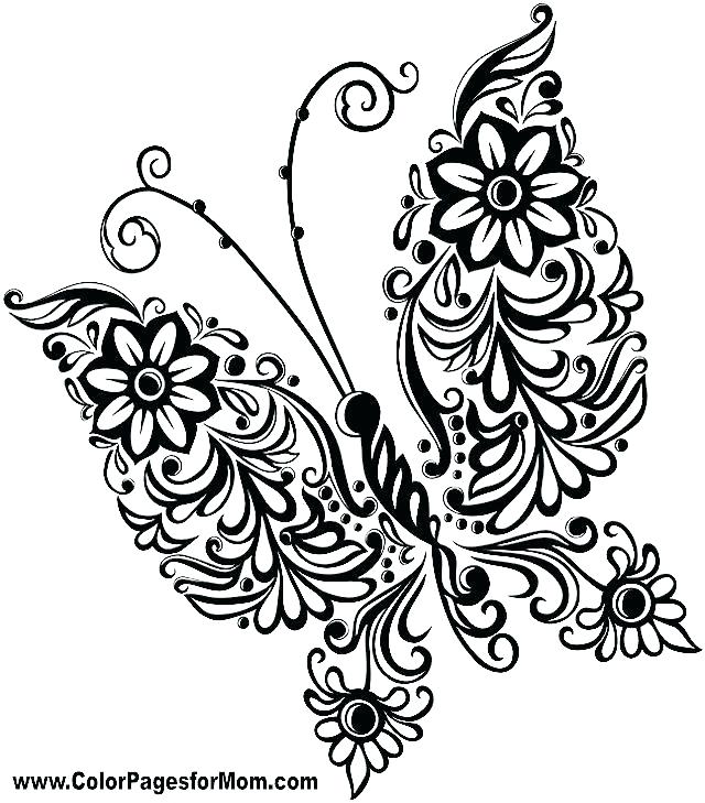 640x729 Butterfly And Flower Coloring Pages Flowers And Butterflies