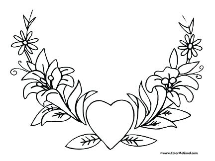 432x324 Heart And Roses Coloring Pages Heart And Rose Coloring Pages