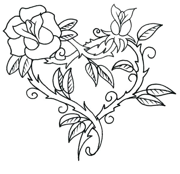 600x581 Roses And Hearts Coloring Pages Coloring Page Rose Free Adult
