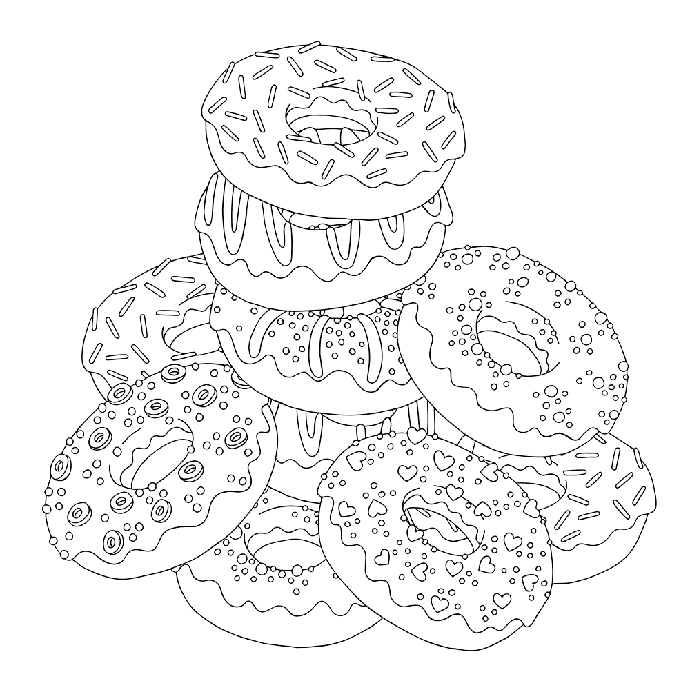 1000x1000 Download Or Print The Free Pile Of Donuts Coloring Page And Find