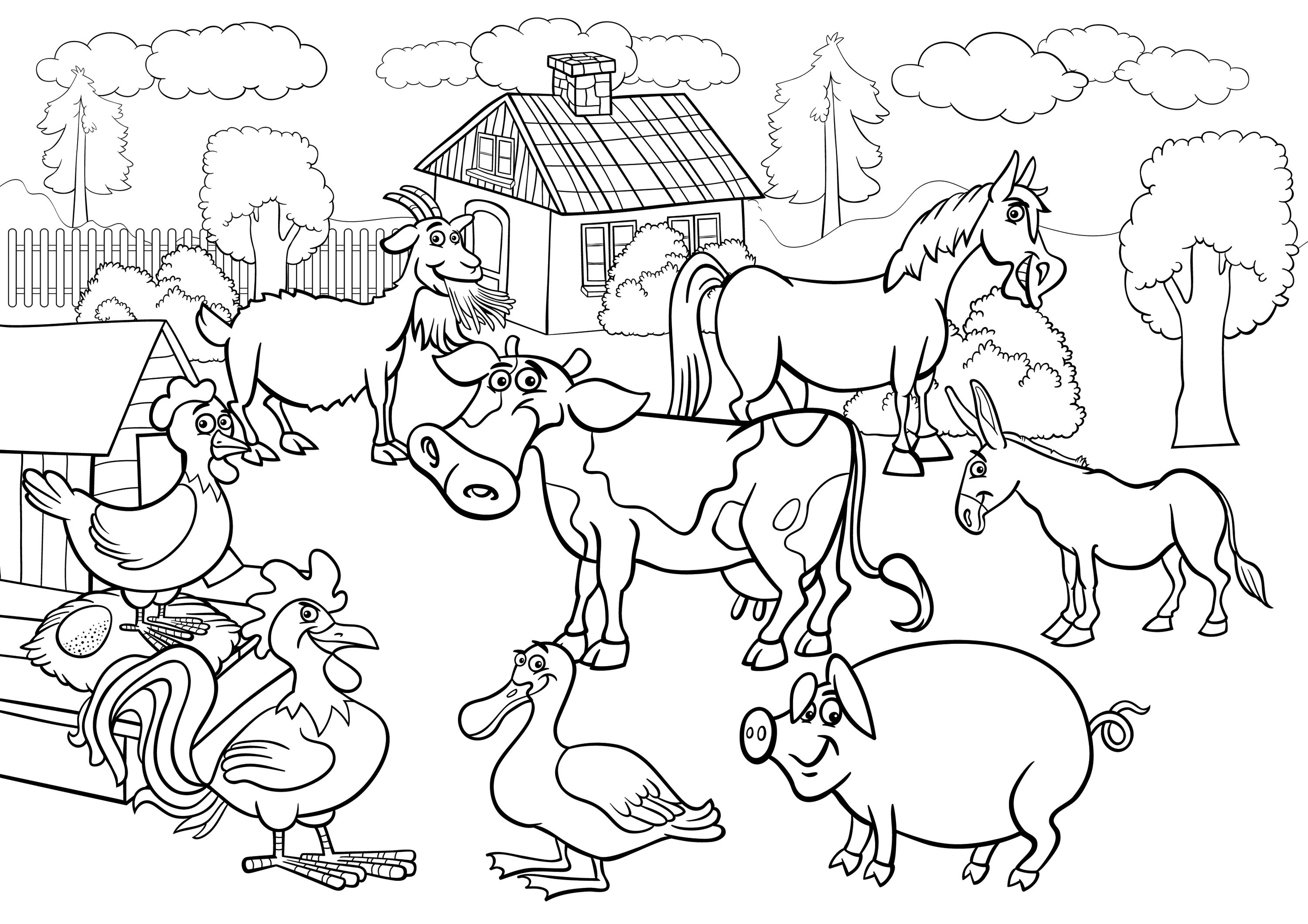 3000x2121 Farm Animals Coloring Pages
