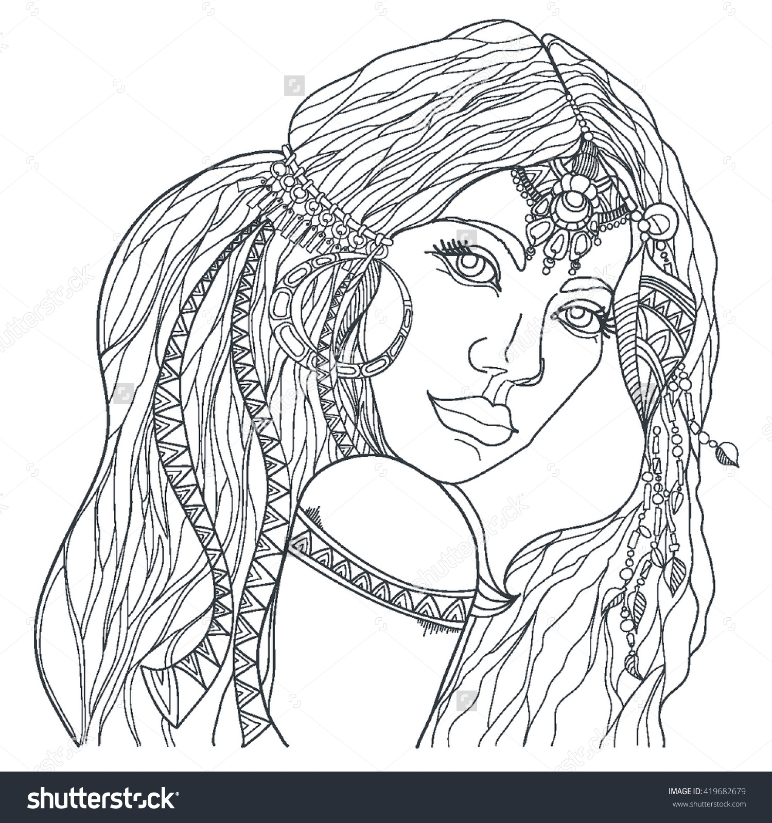 1500x1600 Boho Style Fashion Girl Coloring Page Vector Printable