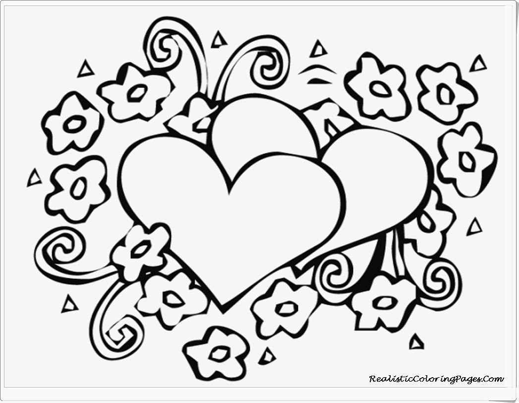 1047x812 Heart Coloring Pages Free Printable Pictures Pleasing Love Wagashiya
