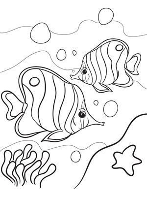300x400 Printable Summer Coloring Pages Tropical Fish, Parents And Fish