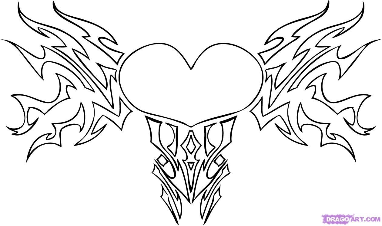 1260x747 Sketches Of Stars And Hearts How To Draw A Tribal Heart, Step