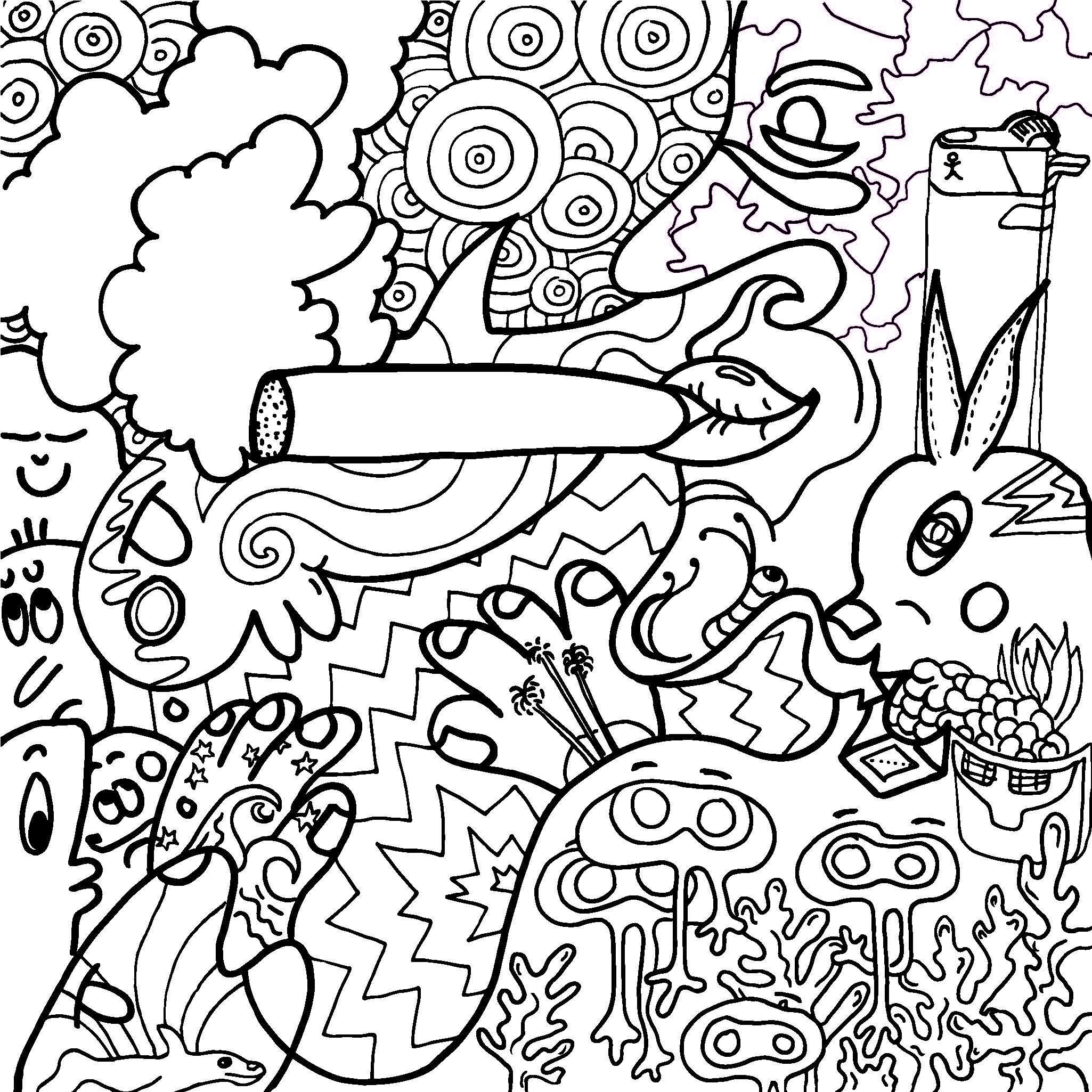 2050x2050 Trippy Weed Coloring Page Free Printable Pages Incredibl Book