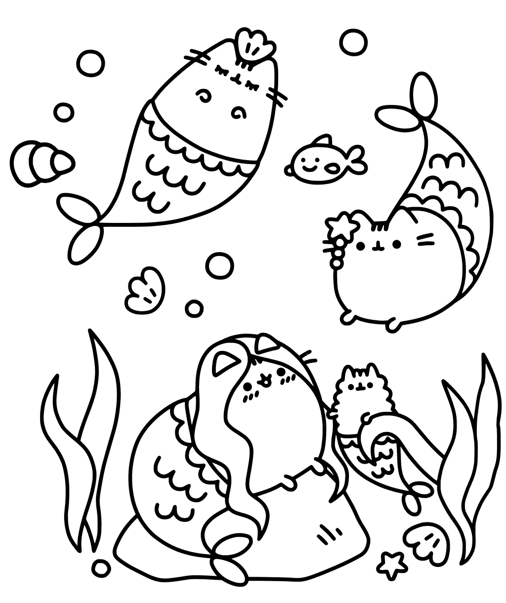 1024x1220 Pusheen The Cat Underwater Coloring Pages
