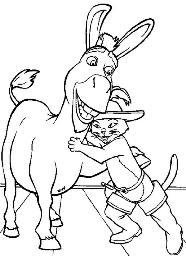 600x824 Puss In Boots Hug Donkey Coloring Pages Batch Coloring