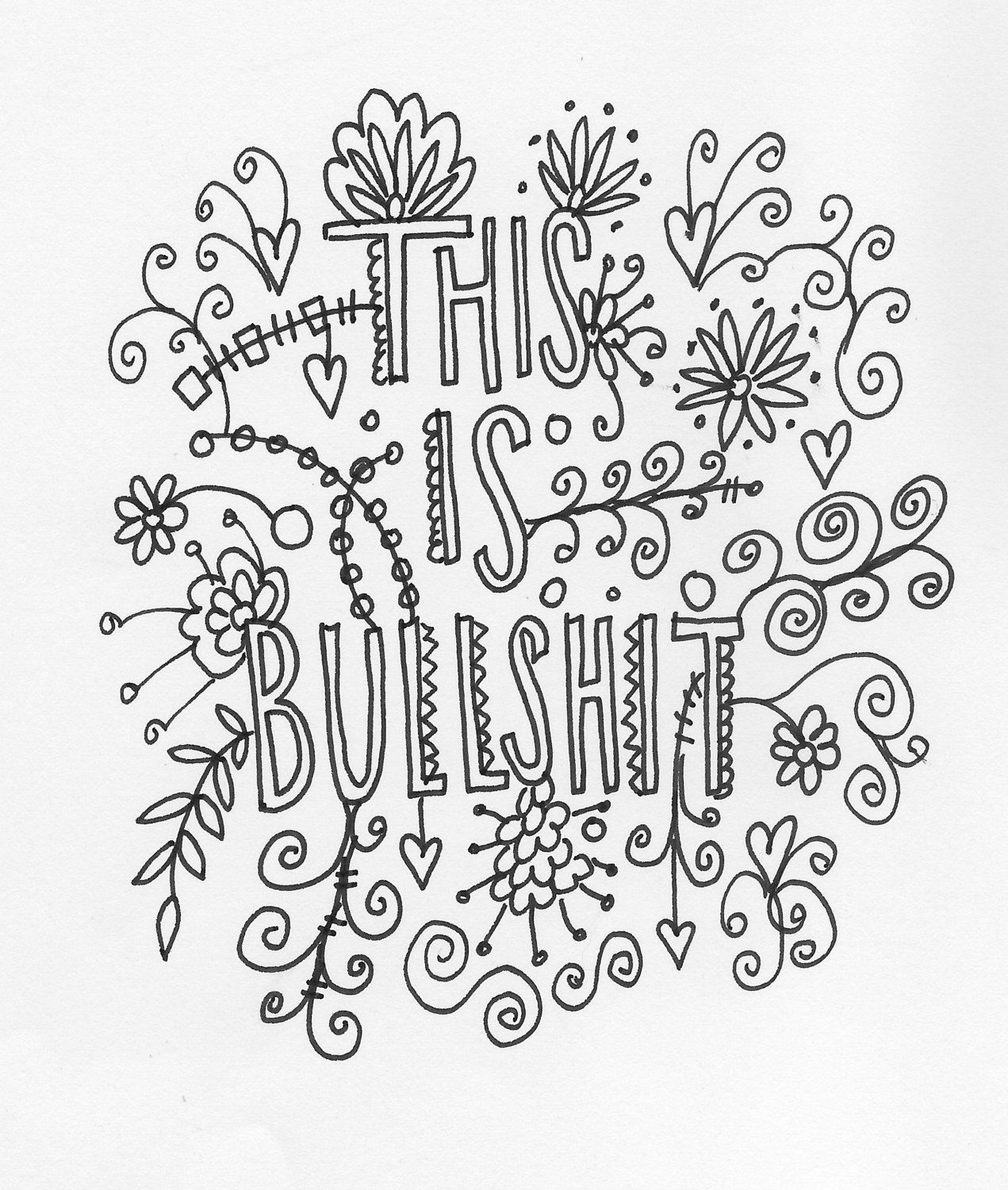1271x1500 Quote Coloring Page Instant Download, Line Art Illustration