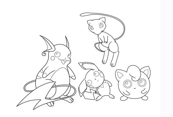 600x405 Raichu Coloring Page Mew And Jigglypuff And Pichu And Raichu