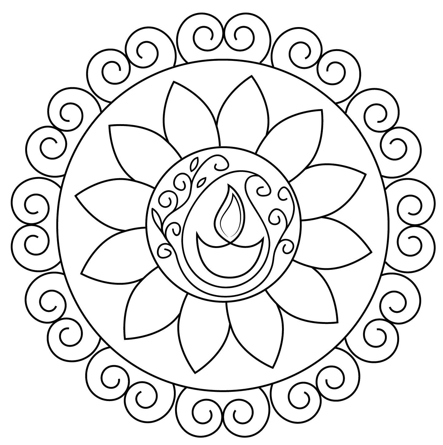 1442x1448 Diwali Rangoli Coloring Pages