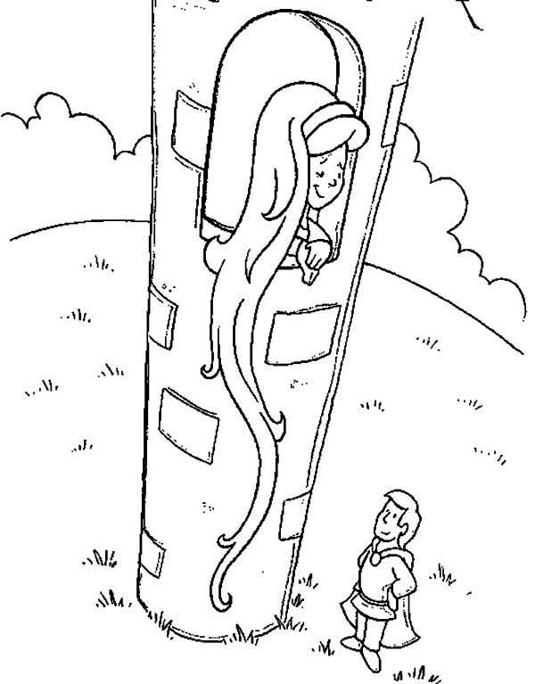 600x767 Rapunzel Offering Her Hair To Flynn Colouring Page Colouring Pics