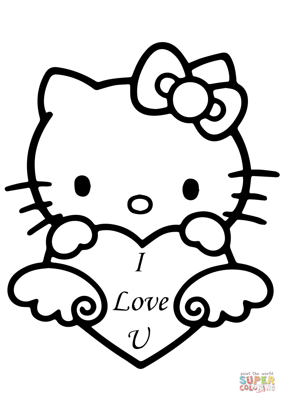 919x1300 Hello Kitty With I Love You Heart Coloring Page Free Printable