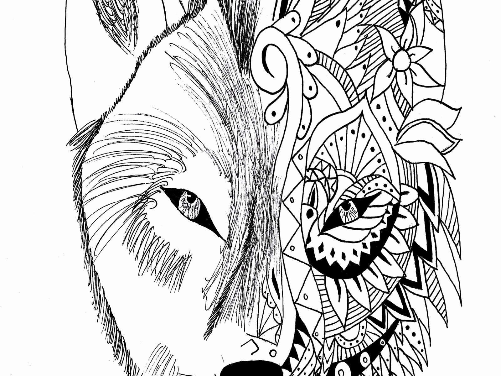 1600x1200 Wolf Coloring Pages For Adults Image Drawn Howling Wolf Winging