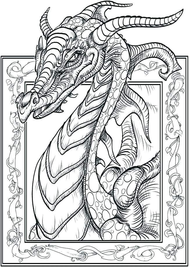 650x919 Realistic Dragon Coloring Pages Free
