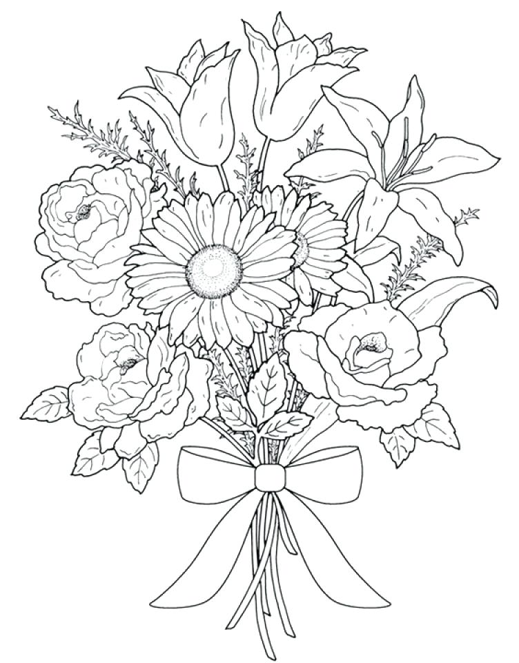 752x960 Detailed Flower Coloring Pages And Flower Coloring Page Coloring