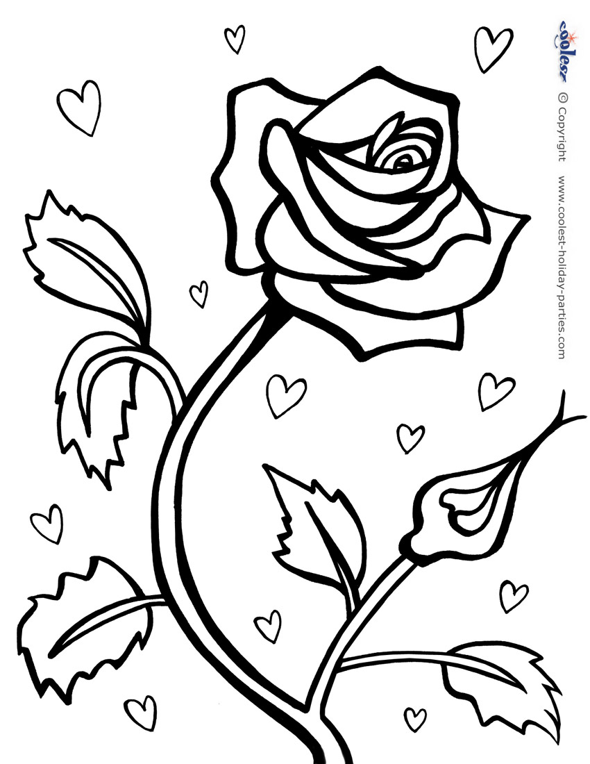 850x1100 Printable Red Rose Valentines Coloring Pages Valentine Brilliant