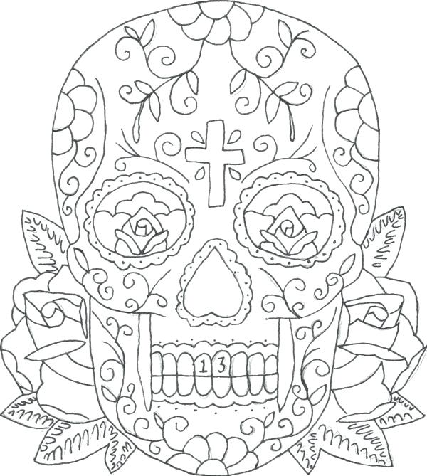 600x669 Sugar Skull Coloring Page Red Skull Coloring Pages Drawn Sugar