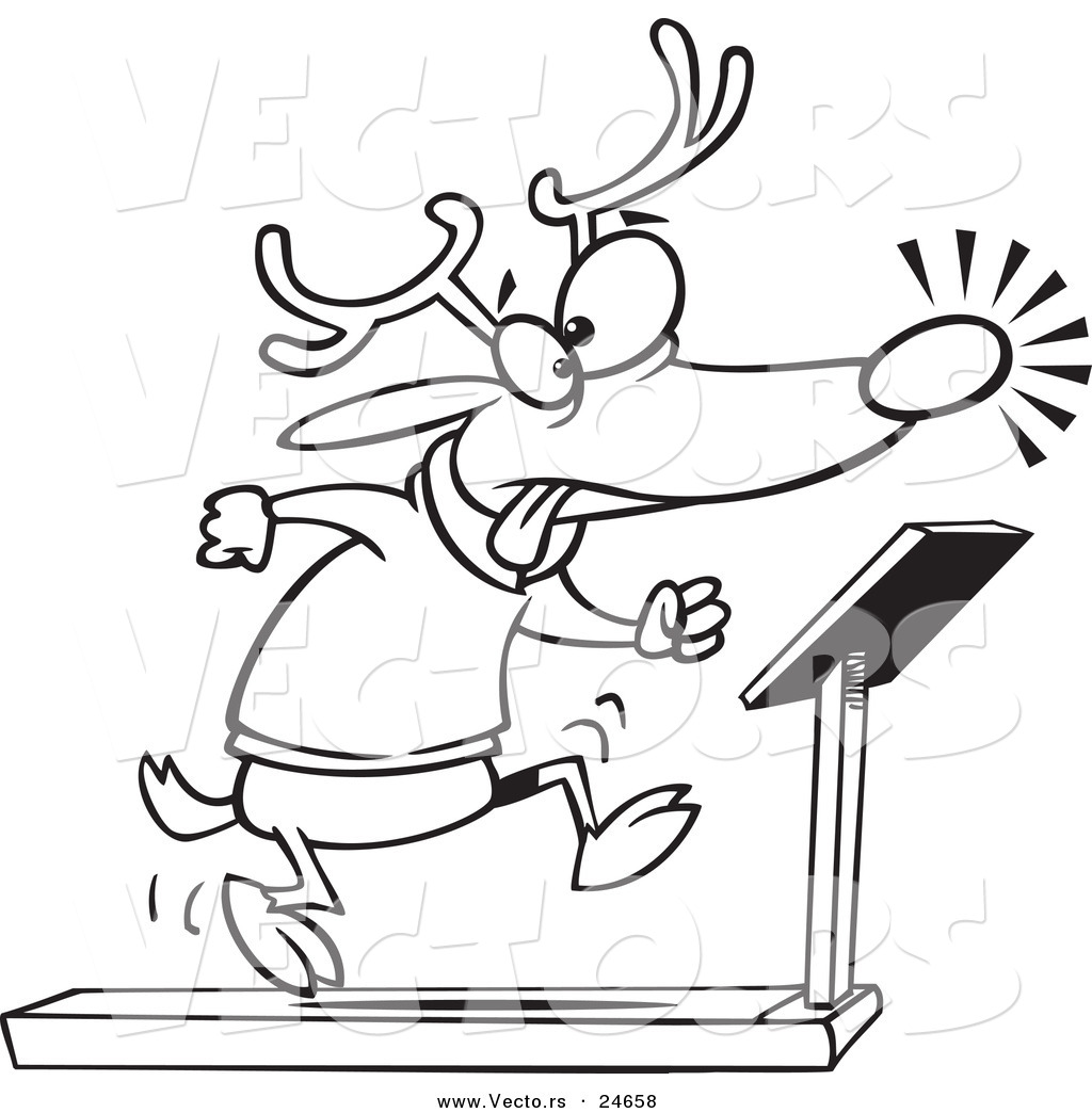 1024x1044 Vector Of A Cartoon Christmas Reindeer Running On A Treadmill
