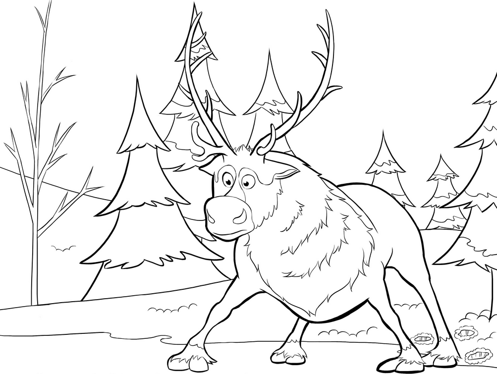 1003x755 Printable Sven Reindeer Coloring Page