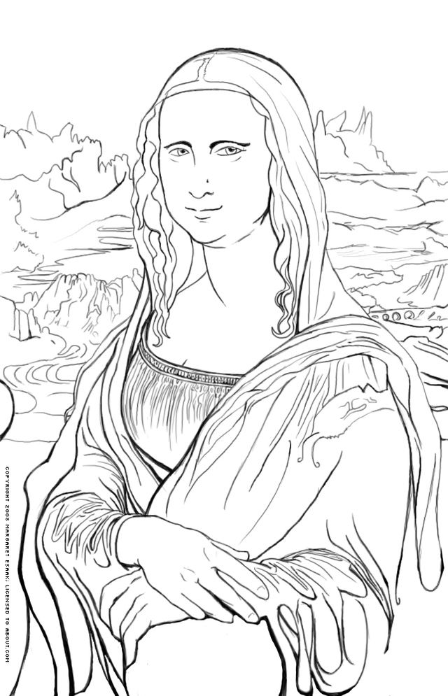 640x995 Free Art History Coloring Pages Mona Lisa Coloring Page