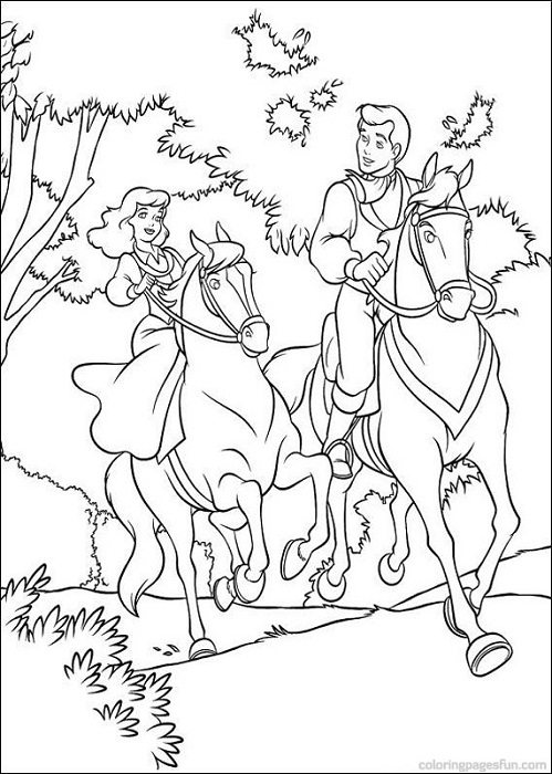 499x700 Cinderella And Prince Riding Horses Coloring Page Cinderella
