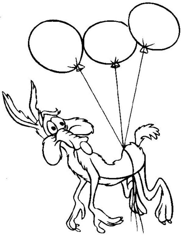 600x770 Roadrunner Enemy Wile E Coyote Fly With Three Balloons Coloring