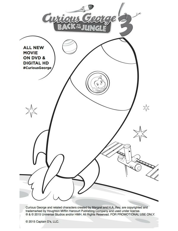 600x776 Free Printable Curious George Rocket Ship Coloring Page Curious