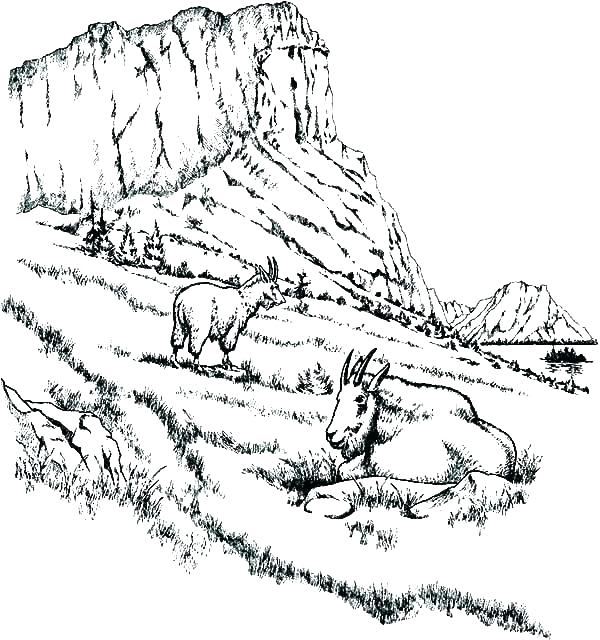 600x640 Mountains Coloring Page