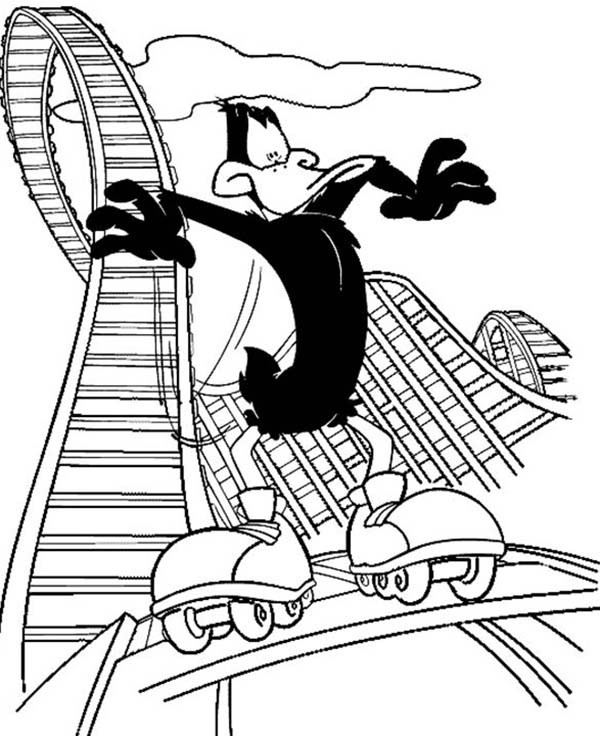 600x736 Looney Tunes Coloring Pages Duffy Duck On Roller Coaster Line