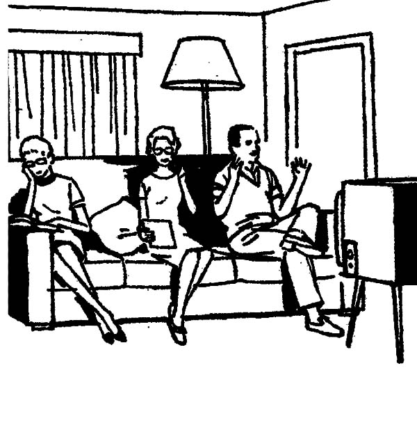 600x608 Joint Family Share Tv In Living Room Coloring Pages Batch Coloring