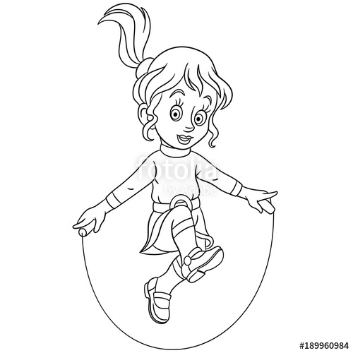 500x500 Coloring Page Cartoon Girl Jumping With Skipping Rope Design