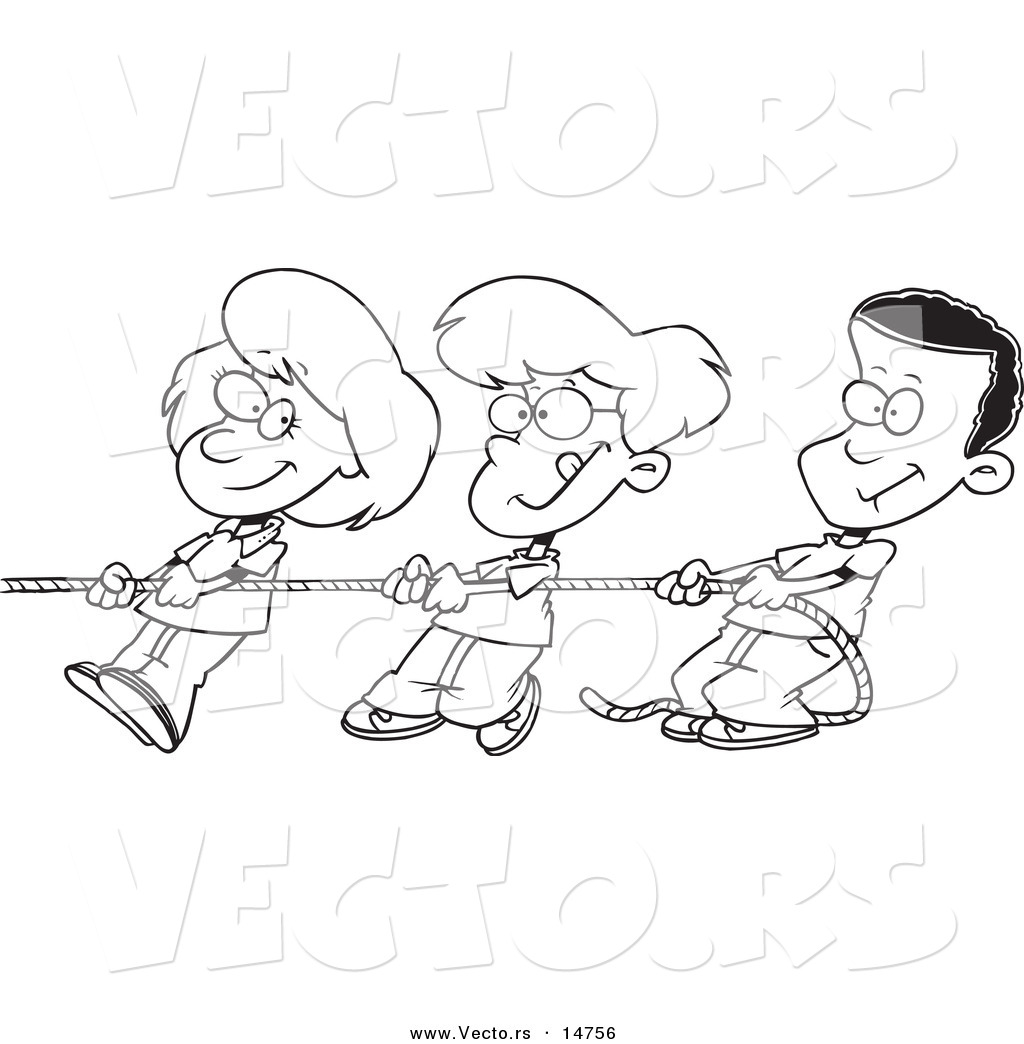 1024x1044 Vector Of A Cartoon Girl And Boys Pulling A Rope