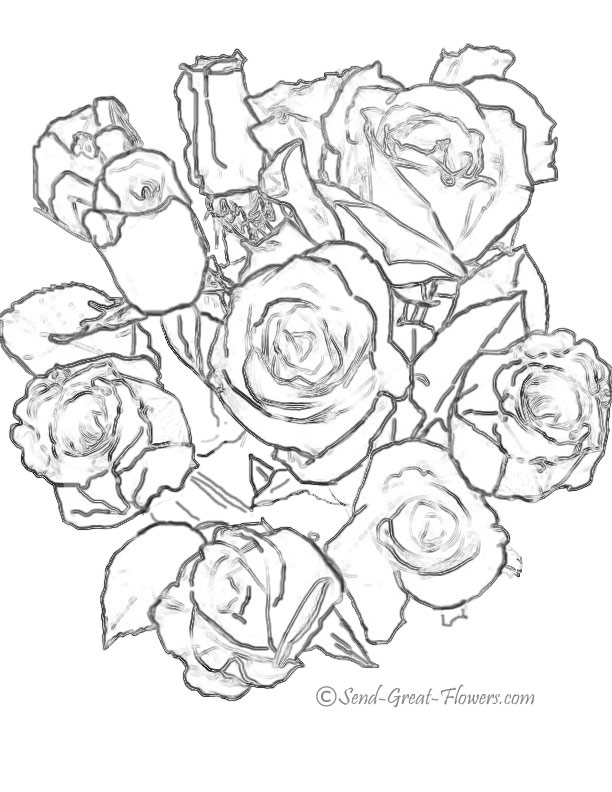612x792 Bouquet Of Roses Coloring Pages Printable