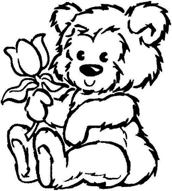 600x666 Picture Of Fluffy Teddy Bear Hold A Rose Coloring Page Color Luna