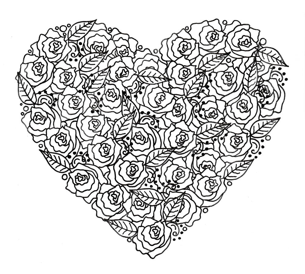 1000x900 Rose Garden Heart Adult Coloring Page