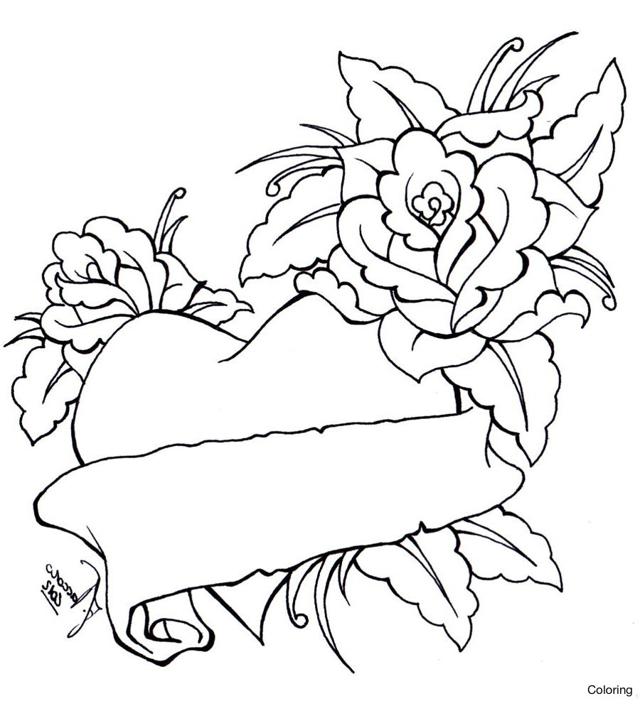 900x987 Rose And The Heart Coloring Page Roses Color Sheets