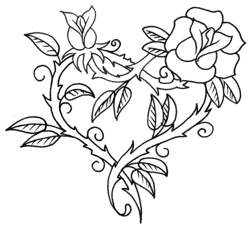 825x758 Adult Coloring Page Love Tattoo Heart And Rose
