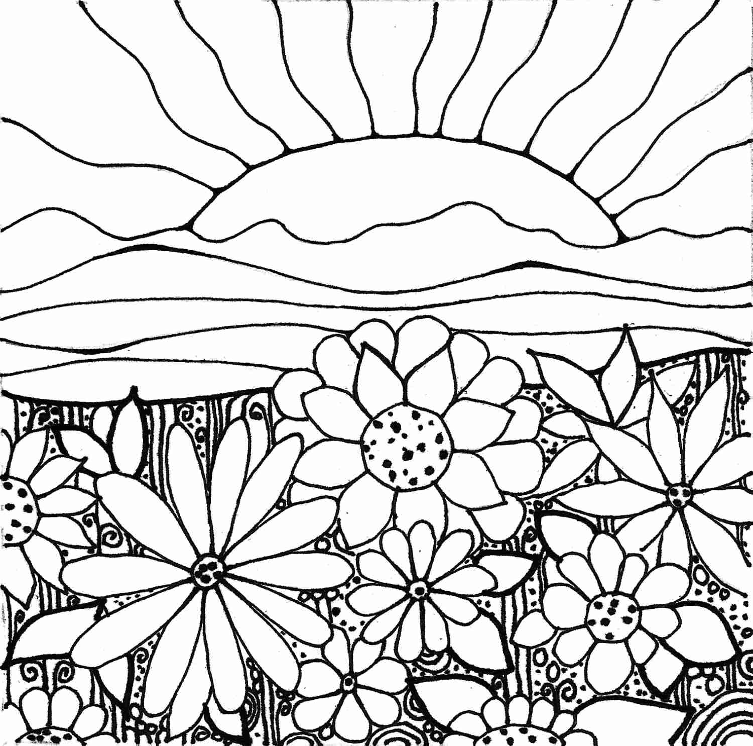 1500x1485 Sunrise Coloring Page