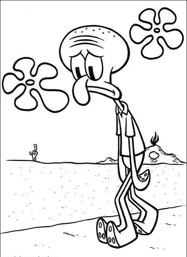 600x823 Squidward Sad Coloring Page