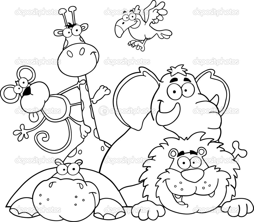 1023x897 Jungle Animal Coloring Pages Safari Page Outlined Animals Stock
