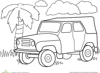 350x255 Color A Car Jungle Jeep Worksheets, Jeeps And Children Painting