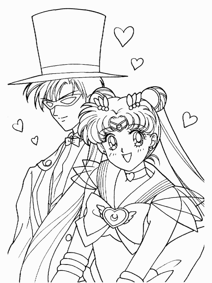 718x957 Sailor Moon With Tuxedo Mask Also Romantic Momment Coloring Pages